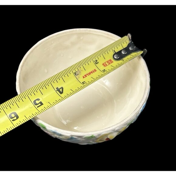 Vintage Japanese Hand Painted Raised Floral Lidded Powder Dresser Jar Ceramic 5" - Picture 10 of 10